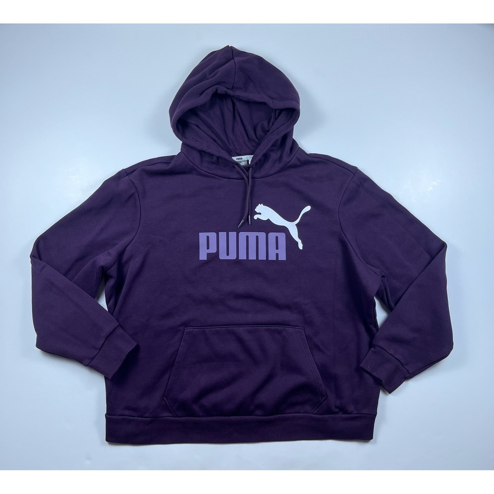 Puma Essentials Logo Hoodie Plum Purple White‎ Cat Graphic Sweatshirt Women 1X